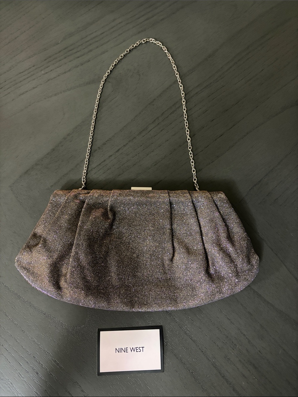 Nine West Metallic Pewter Chain-Handle Evening Clutch